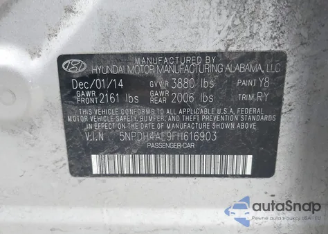 2015 Hyundai Elantra Limited из США, поврежденный, VIN 5NPDH4AE9FH616903